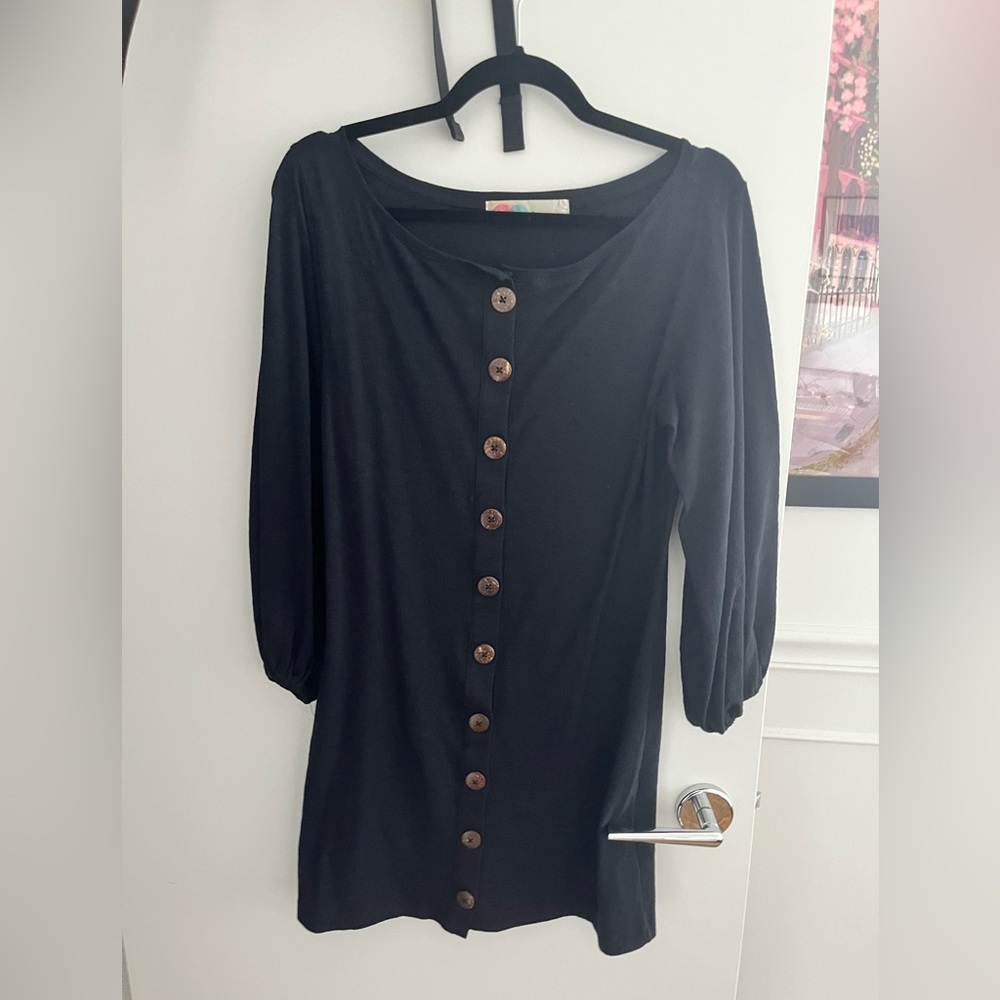 FP beach 3/4 sleeve button up mini dress